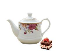 Vintage Ceramic Teapot with Gold Rim for Tea and Coffee,Pink,1000ML | Hand-painted floral pattern with gold leaf rim adds vintage elegance to tea and coffee service.