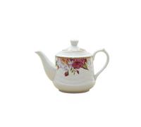 Vintage Ceramic Teapot with Gold Rim for Tea and Coffee,Pink,1600ML | Hand-painted floral pattern with gold leaf rim adds vintage elegance to tea and coffee service.