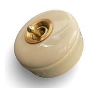 Vintage Ceramic Toggle Light Switch, Clotted Cream Porcelain with Brass Dolly, Surface Mounted