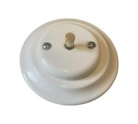 Vintage Ceramic Toggle Light Switch, White with Brass Knurled Details, Traditional Round Wall Mount Design