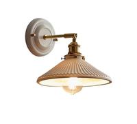 Vintage Ceramic Wall Sconce Pleated Lampshade Light Brass Bedside Lamp for Bedroom Living Room Study Hallway Vanity Indoor Lighting Fixture