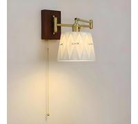 Vintage Ceramic Wall Sconce with Pull Chain Switch, Modern Rushed Brass Swing Arm Wall Light, Angle Adjustable Folding Arm Wall Lamp for Bedroom Bedside Living Room Kitchen