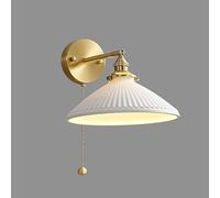Vintage Ceramic Wall Sconces with Pull Chain Switch E27 Brass Base Simple White Wall Light Fixtures for Bathroom Headboard Lighting Accessories