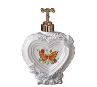 Vintage Ceramics Soap Dispenser, Luxurious Heart-Shaped Lotion Bottle With Flower Embossed And Butterfly Print Ceramic Hand Soap Dispenser Lotion Bottle,White,