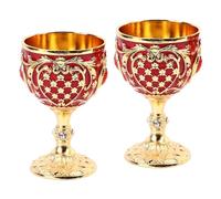 Vintage Chalice Goblet, Wine Glasses Etching with Intricate and Authentic Baroque Engravings Engraved Brass Goblet Champagne Glasses Flutes Coupes Wine Glass Set (Gold Red)