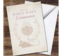 Vintage Chalice Host With Bread First Holy Communion Personalised Card - Christening Day Card, Personalised Card For Christening, Naming Day Card, Baptism Card