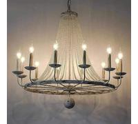 Vintage Chandelier Boho Wagon Wheel Chandelier, Shabby Chic Antique White Chandelier, Crystal Hanging Beads