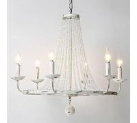Vintage Chandelier Boho Wagon Wheel Chandelier, Shabby Chic Antique White Chandelier, Crystal Hanging Beads