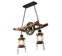 Vintage Chandelier Industrial Rustic Wood Adjustable Height Oak Pendant Lamp Shade Glass Metal Dining Table Dining Room Droplight Bedroom Living Room Light Fixture