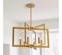 Vintage Chandeliers Ceiling Light,E14 Geometric Farmhouse Pendant Light 6 Light Industrial Metal Ceiling Lights Living Room for Kitchen Island Hallway Dining Room Entryway (Gold)