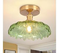 Vintage Chandeliers ceiling light, E27 25cm Green Semi Flush Mount Ceiling lamp with Glass shade Vintage Ceiling Lights Fixtures for Hallway Closet Kitchen Dining Room Living Room (Bulb not Included)