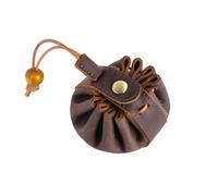 Vintage Change Bag, Handmade Genuine Cowhide, Leather Drawstring Storage Bag, Jewelry Storage Bag, Men's and Women's Mini Coin Purse, Role-Playing Accessories (Coffee Color)