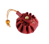 Vintage Change Bag, Handmade Genuine Cowhide, Leather Drawstring Storage Bag, Jewelry Storage Bag, Men's and Women's Mini Coin Purse, Role-Playing Accessories (Red)