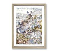 Vintage Charles Francis Newall Hares & Leverets Modern Bg Framed Print | A3 Oak Framed Wall Art | Ready to Hang | Classic Animal Picture | Living Room Bedroom Lounge Office