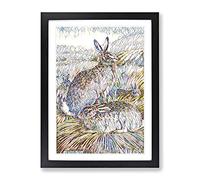 Vintage Charles Francis Newall Hares & Leverets Modern Bg Framed Print | A4 Black Framed Wall Art | Ready to Hang | Classic Animal Picture | Living Room Bedroom Lounge Office