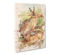 Vintage Charles Francis Newall Hares & Leverets Modern Fc Canvas Wall Art Print Ready to Hang, Framed Picture for Living Room Bedroom Home Office Décor, 20x14 Inch (50x35 cm)