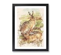 Vintage Charles Francis Newall Hares & Leverets Modern Fc Framed Print | A4 Black Framed Wall Art | Ready to Hang | Classic Animal Picture | Living Room Bedroom Lounge Office
