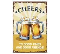 Vintage Cheers Beer Metal Tin Sign Cheers To Good Times And Good Friends Retro Beer Wall Art Poster for Bar Man Cave Cafe Home Wall Decor 7.9 x 11.9 Inch