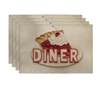Vintage Cherries Pie Placemats, Cream Retro Diner Decorative Place mats for Dining Table, Non-Slip Washable Indoor Outdoor Party Tableware Set of 4
