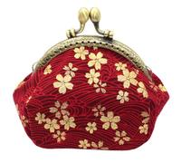 Vintage Cherry Blossom Coin Purse for Women and Red | Gilded Pattern, Polyester Cloth Build, Moderate Capacity, Holds Change and Lipsticks, Beach Dating Use