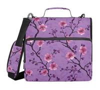 Vintage Cherry Blossom Purple Flower 1.5 Inch 3 Ringing Binder Organizer with Shoulder Strap Laege Capacity Documents Files Storage Bag for School