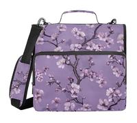 Vintage Cherry Blossom Purple Flower 1.5 Inch 3 Ringing Sturdy Zipper Binder with Handle Multi-Pocket Portable Portfolio for School