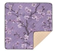 Vintage Cherry Blossom Purple Large Sturdy Baby Activity Play Mat for Floor Lightweight Infant Play Mat for Babies Infants Toddlers, 50'' x 50''