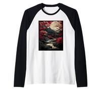 Vintage Cherry Blossom Woodblock art Japanese Graphic Raglan Baseball Tee