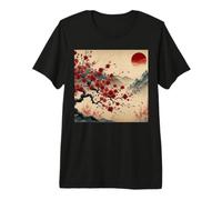 Vintage Cherry Blossom Woodblock Tee Japanese Graphical Art Premium T-Shirt
