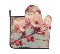 Vintage Cherry Blossoms Print Oven Mitts And Pot Holders Sets 7"X11" Kitchen Essentials 2-Piece Set Bbq, Baking