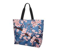 Vintage Cherry Flower Tote Bag Women's Shoulder Handbags Plum Blossom Shopping Bags Water-Resistant Large Handbag with Inner Pocket for Work Travel School