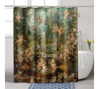 Vintage Cherub Shower Curtain, Baroque Pastel Green Angel Shower Curtain for Bathroom Decor, Spring Romantic Classic Waterproof Fabric Shower Curtain Set with Hooks 62x72 Inch