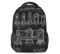 Vintage Chess Patent Blueprint Backpack - Dark Academia Aesthetic School Bag for Strategic Minds, Unisex Retro Technical Illustration Laptop Rucksack