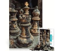 Vintage Chess Pieces Adults 1000 Pieces Puzzle Mind Training Fun Burr Free Clean Cut Pieces Heartwarming Gathering Activity (38x52cm)