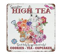 Vintage Chic Easter Cute Bunny Metal Tin Sign Classic Traditional Spring Season Floral High Tea Metal Sign Rustic Easter Eggs Wall Art Poster Home Decor Garage Yard Signs 12x12 inch