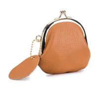 Vintage Chic Women's Leather Brand Kiss-Lock Mini Coin Purse Dainty Accessory Cute Small Storage Wallet for Commute(Yellowish Brown)