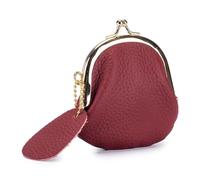 Vintage Chic Women's Leather Brand Kiss-Lock Mini Coin Purse Dainty Accessory Cute Small Storage Wallet for Commute(Wine red)