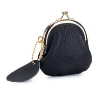 Vintage Chic Women's Leather Brand Kiss-Lock Mini Coin Purse Dainty Accessory Cute Small Storage Wallet for Commute(Black)