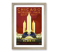 Vintage Chicago World Fair Framed Print | A2 Oak Framed Wall Art | Ready to Hang | Classic Map Picture | Living Room Bedroom Lounge Office