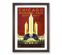 Vintage Chicago World Fair Framed Print | A2 Walnut Framed Wall Art | Ready to Hang | Classic Map Picture | Living Room Bedroom Lounge Office