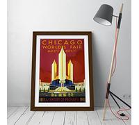 Vintage Chicago Worlds Fair Poster - Framed Wall Art Picture Print - A4 - Walnut Frame