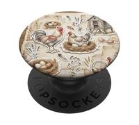 Vintage Chicken Coop Farm Collage Rustic Hen Illustration PopSockets Adhesive PopGrip