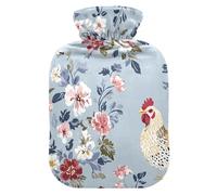 Vintage Chicken Floral Blue Hot Water Bottles with Soft Cover Hot Water Bag for Hot and Cold Compress Small