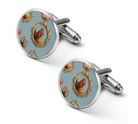 Vintage Chicken Portraits Cufflinks for Men Round Cuff Links Black Tie Clips for Business Wedding Graduation