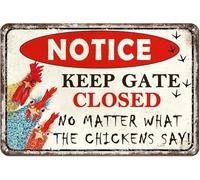 Vintage Chicken Signs; Notice Keep Gate Closed; Chicken Decor Yard Signs for Farmhouse Yard Fence Home Kitchen Coop Sign Outdoor Decor 8x12 In
