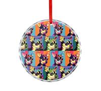 Vintage Chihuahua Pop Round Glass Pendant Christmas Decorations Hanging Xmas Tree Ornaments for Wedding Party