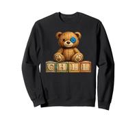 Vintage CHILL Teddy Bear Blue Button Eye on Rustic Alphabet Sweatshirt