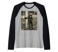 Vintage Chimp Player Retro Goalpost Retro Lazy Soccer Goalie Raglan Baseball Tee