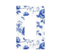 Vintage China Blue Rose Pattern Minimal Light Switch Wall Plate Faceplate Cover Single Rocker 1 Gang Decorator Outlet Receptacle Covers for Home Kitchen Room Bathroom Decor