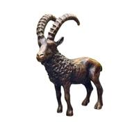 Vintage Chinese Antiquities Old Bronze Patina Long-Horned Antelope Zodiac Ram Home Decor Tabletop Ornament Feng Shui Bronze Goat Statue Micro Sculpture Sheep Study Decoration Sand Table Display